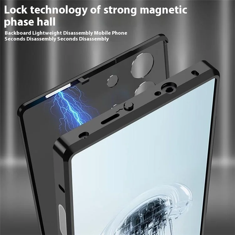 For ZTE nubia Red Magic 10 Pro 5G Case Metal Frame Matte PC Back Phone Cover with Snap Button - Black