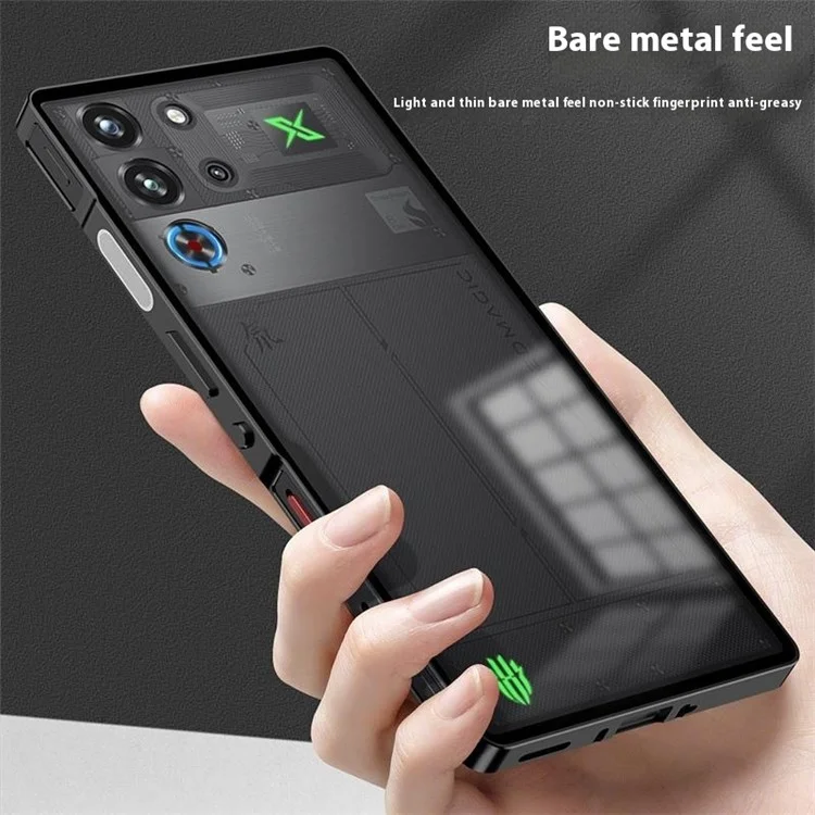 For ZTE nubia Red Magic 10 Pro 5G Case Metal Frame Matte PC Back Phone Cover with Snap Button - Black