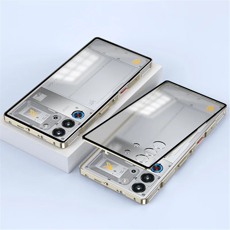 For ZTE nubia Red Magic 10 Pro 5G Case Metal Frame Matte PC Back Phone Cover with Snap Button - Gold