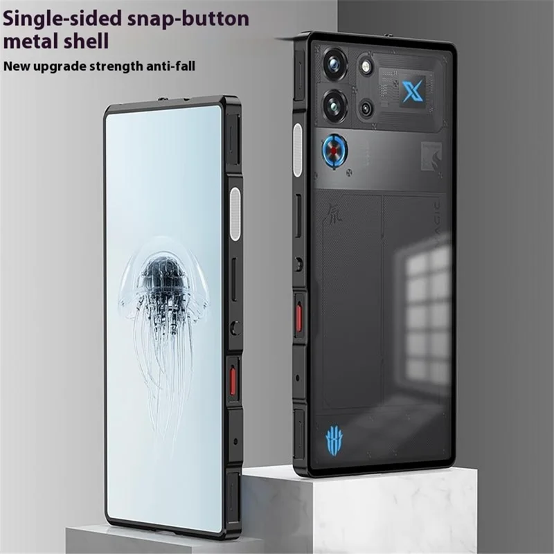 For ZTE nubia Red Magic 10 Pro 5G Case Metal Frame Matte PC Back Phone Cover with Snap Button - Gold