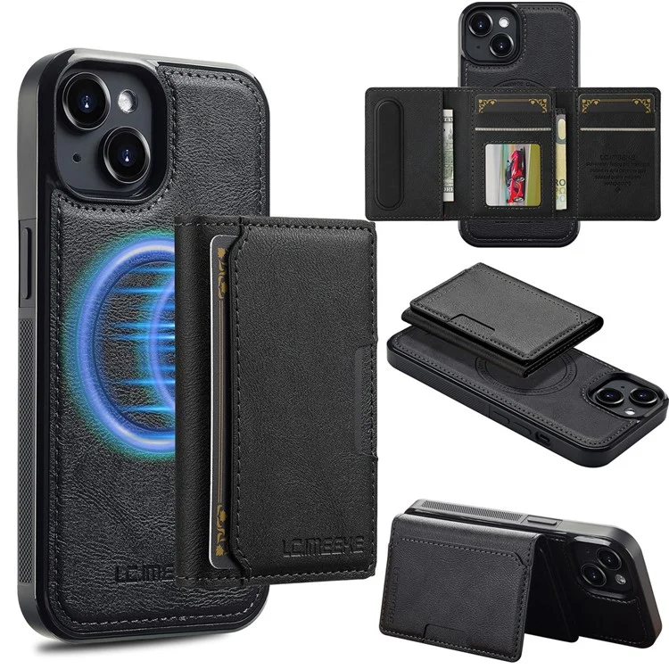LC.IMEEKE L5 per iPhone 14 Plus Custodia magnetica per telefono in pelle con portacarte staccabile - Nero
