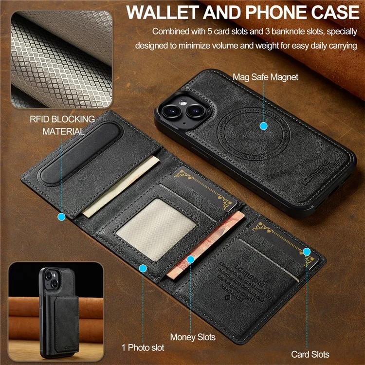 LC.IMEEKE L5 per iPhone 14 Plus Custodia magnetica per telefono in pelle con portacarte staccabile - Nero