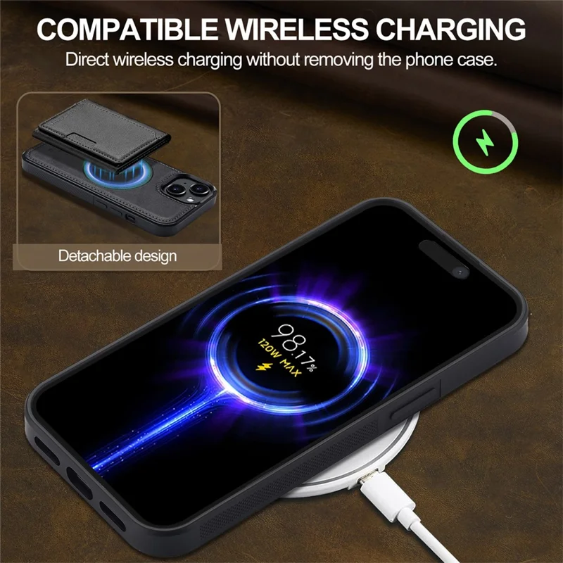 LC.IMEEKE L5 per iPhone 14 Plus Custodia magnetica per telefono in pelle con portacarte staccabile - Nero