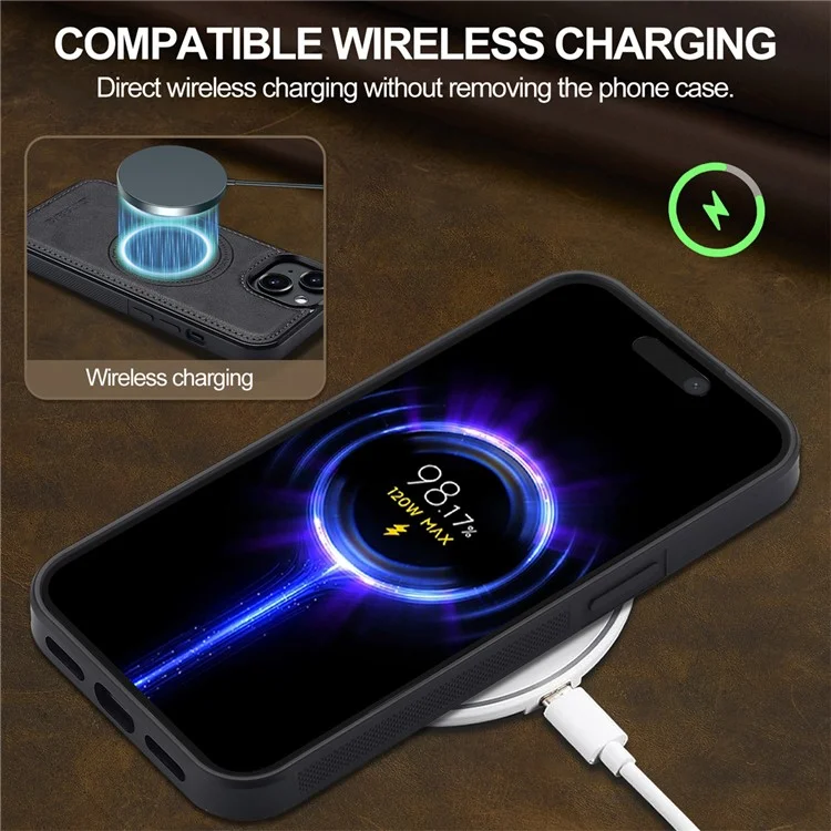 LC.IMEEKE Custodia magnetica per iPhone 14 Plus compatibile con MagSafe Pelle+Copertura posteriore in TPU - Nero