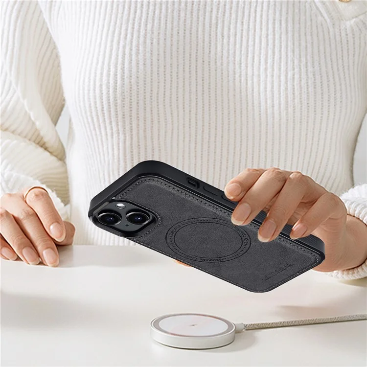 LC.IMEEKE Custodia magnetica per iPhone 14 Plus compatibile con MagSafe Pelle+Copertura posteriore in TPU - Nero