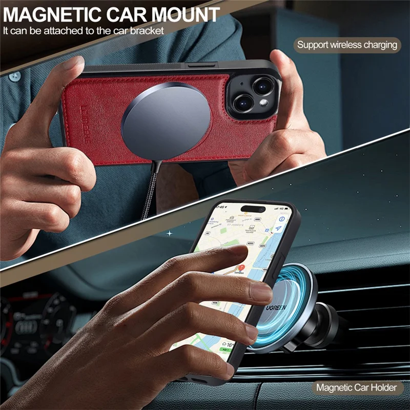 Custodia magnetica LC.IMEEKE compatibile con MagSafe per iPhone 13, in pelle e TPU - Rosso