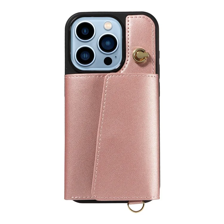 Custodia a tracolla per iPhone 13 Pro, porta carte, supporto, rivestimento in pelle e TPU - Rose Gold
