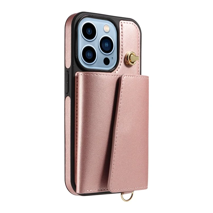 Custodia a tracolla per iPhone 13 Pro, porta carte, supporto, rivestimento in pelle e TPU - Rose Gold