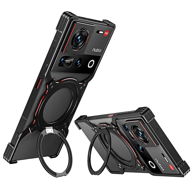 Für ZTE nubia Z70 Ultra Kickstand Case Metallstoßfänger Magnetische Handyhülle - Schwarz / Rot