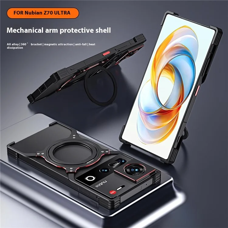 Für ZTE nubia Z70 Ultra Kickstand Case Metallstoßfänger Magnetische Handyhülle - Schwarz / Rot