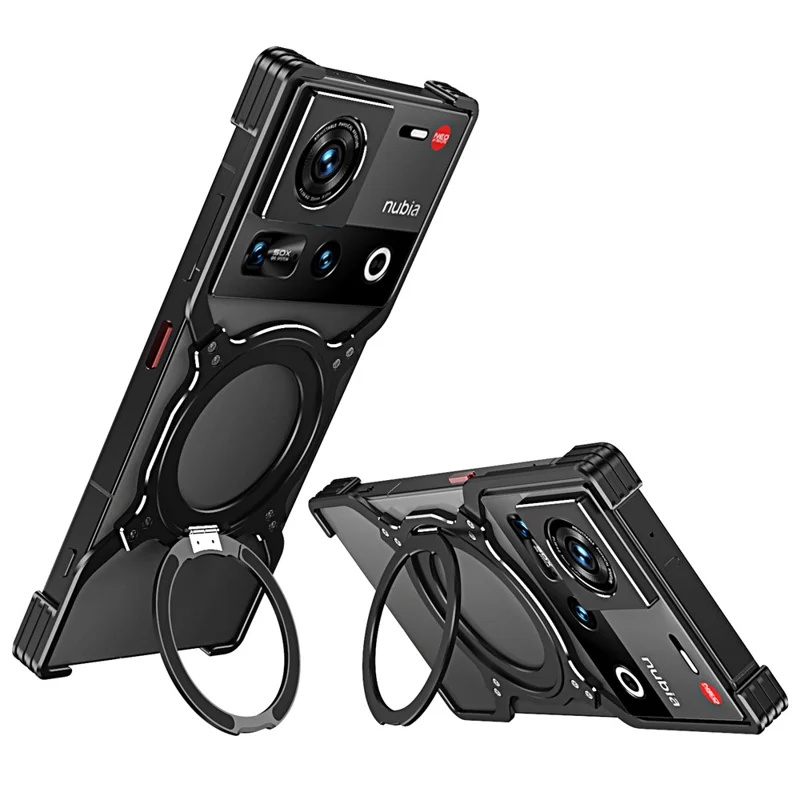For ZTE nubia Z70 Ultra 5G Kickstand Case Metal Bumper Magnetic Phone Cover - Black / Silver