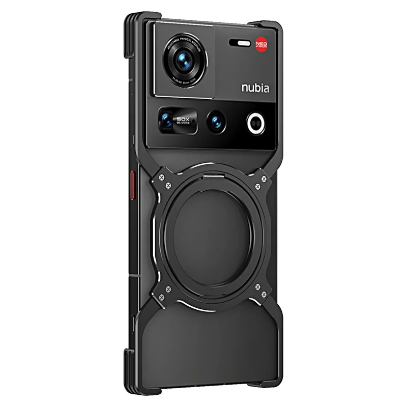 For ZTE nubia Z70 Ultra 5G Kickstand Case Metal Bumper Magnetic Phone Cover - Black / Silver