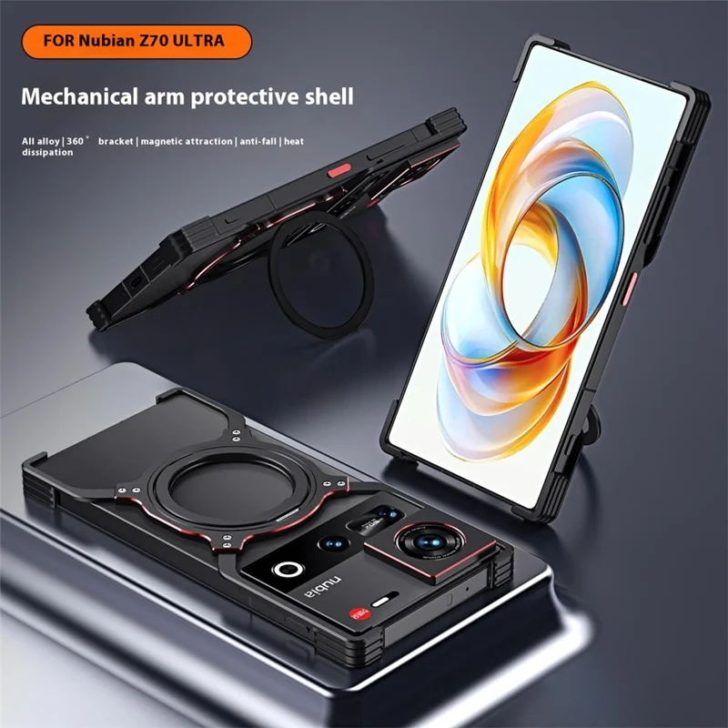 For ZTE nubia Z70 Ultra 5G Kickstand Case Metal Bumper Magnetic Phone Cover - Black / Silver