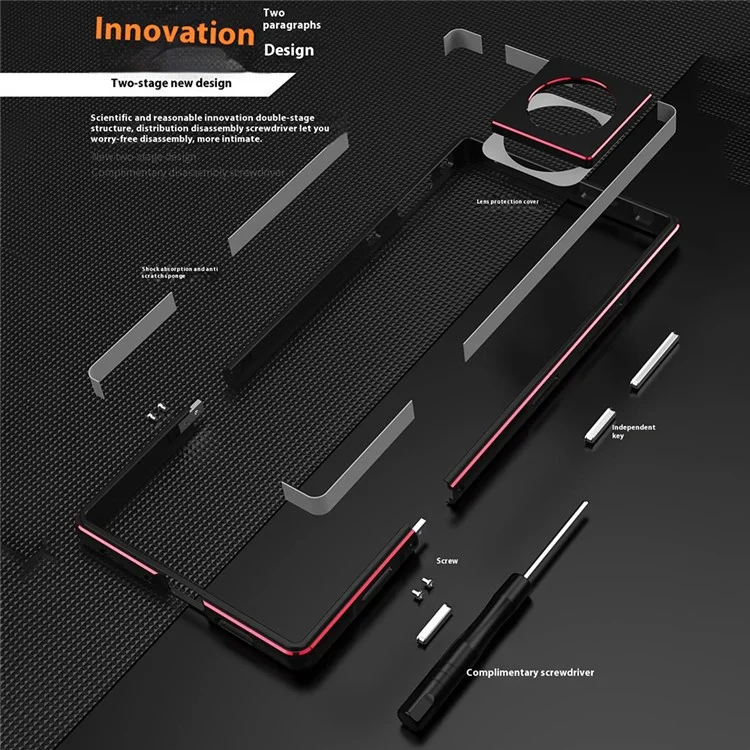 Für ZTE nubia Z70 Ultra Bumper Case Metallrahmen Handyhülle mit Kameraobjektiv Schutz - Schwarz / Rot