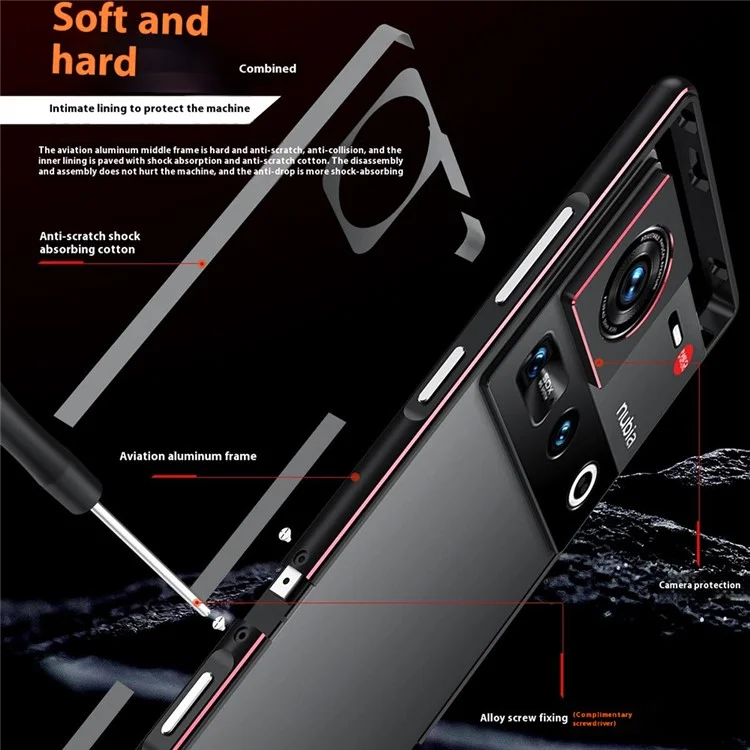 Für ZTE nubia Z70 Ultra Bumper Case Metallrahmen Handyhülle mit Kameraobjektiv Schutz - Schwarz / Rot