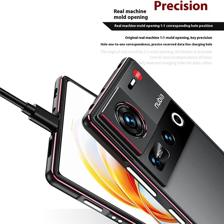 Für ZTE nubia Z70 Ultra Bumper Case Metallrahmen Handyhülle mit Kameraobjektiv Schutz - Schwarz / Rot
