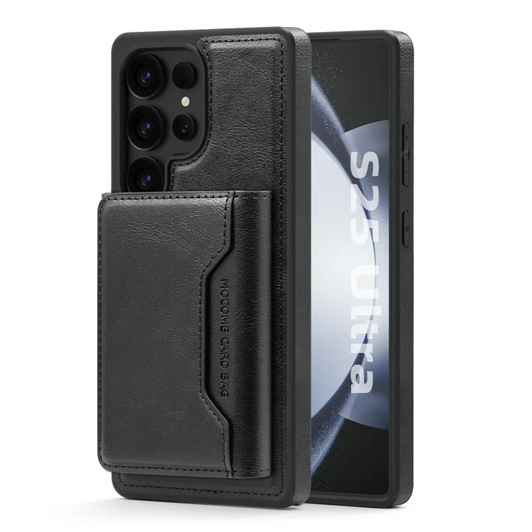 Für Samsung Galaxy S25 Ultra Hülle kompatibel mit MagSafe Leder Rückseite Handyhülle mit abnehmbarer Kartentasche - Titangrau - Schwarz