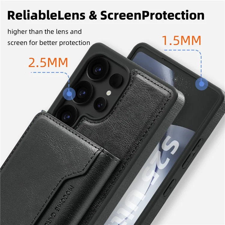 Für Samsung Galaxy S25 Ultra Hülle kompatibel mit MagSafe Leder Rückseite Handyhülle mit abnehmbarer Kartentasche - Titangrau - Schwarz