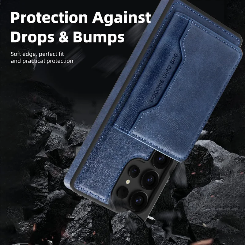 For Samsung Galaxy S25 Ultra Magnetic Case Leather Back Phone Cover with Detachable Card Bag - Sapphire