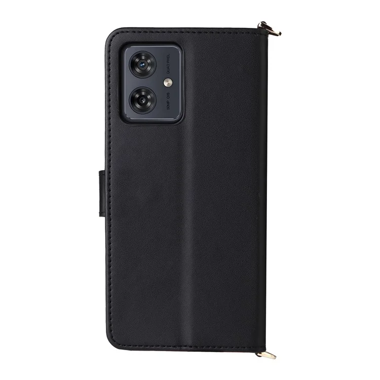 Geldbörse Handyhülle für Motorola Moto G64y 5G / G64 5G / G54 Power 5G / G54 5G Lederabdeckung mit Schulterriemen - Schwarz