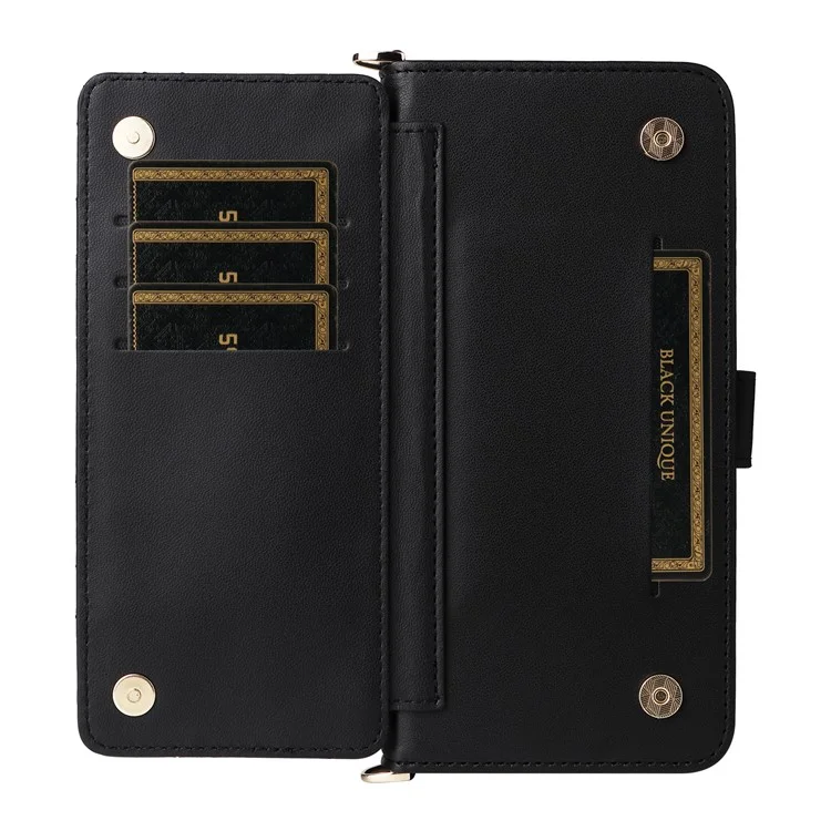 Brieftasche Handyhülle für Oppo A3x 4G / 5G (Indien) / A3 4G / 5G / A40 4G / A40M 4G / A60 5G / A3i 5G Ledercover mit Schultergurt - Schwarz
