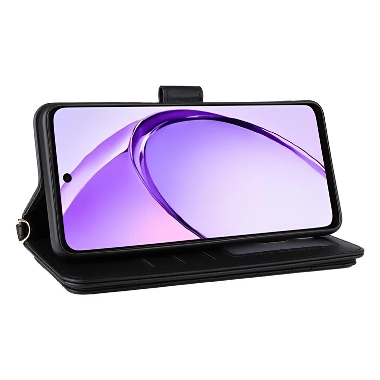 Brieftasche Handyhülle für Oppo A3x 4G / 5G (Indien) / A3 4G / 5G / A40 4G / A40M 4G / A60 5G / A3i 5G Ledercover mit Schultergurt - Schwarz