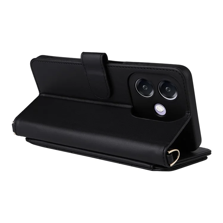 Brieftasche Handyhülle für Oppo A3x 4G / 5G (Indien) / A3 4G / 5G / A40 4G / A40M 4G / A60 5G / A3i 5G Ledercover mit Schultergurt - Schwarz