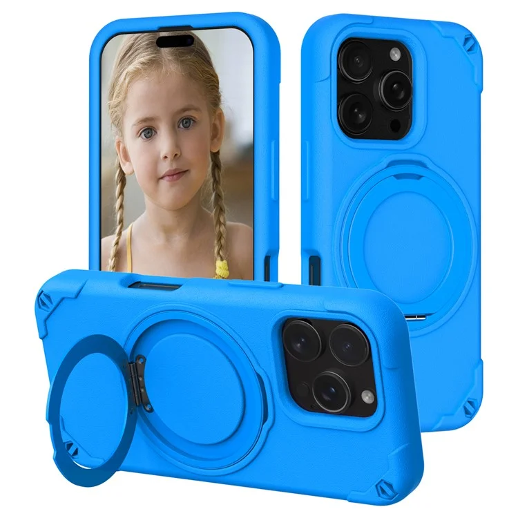 Funda para iPhone 16 Pro compatible con MagSafe, de EVA y aleación de aluminio con soporte, estilo Mcg, cubierta protectora - Azul