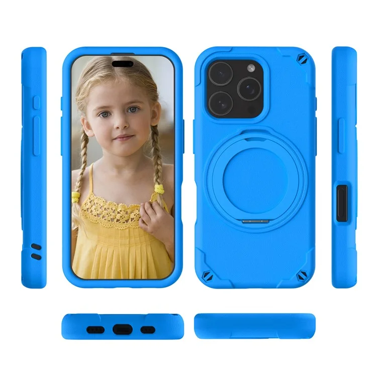 Funda para iPhone 16 Pro compatible con MagSafe, de EVA y aleación de aluminio con soporte, estilo Mcg, cubierta protectora - Azul