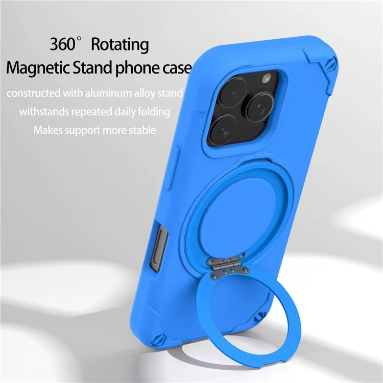 Funda para iPhone 16 Pro compatible con MagSafe, de EVA y aleación de aluminio con soporte, estilo Mcg, cubierta protectora - Azul