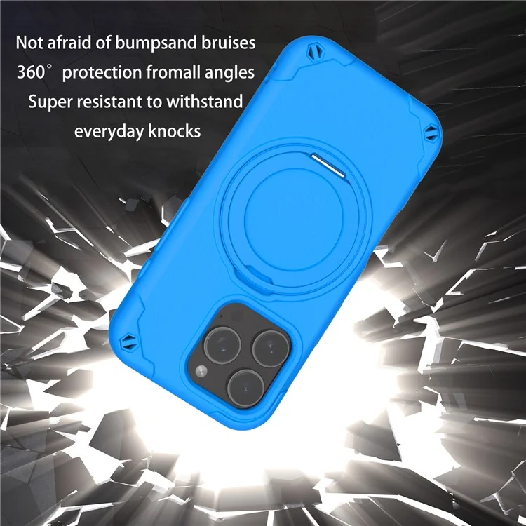 Funda para iPhone 16 Pro compatible con MagSafe, de EVA y aleación de aluminio con soporte, estilo Mcg, cubierta protectora - Azul