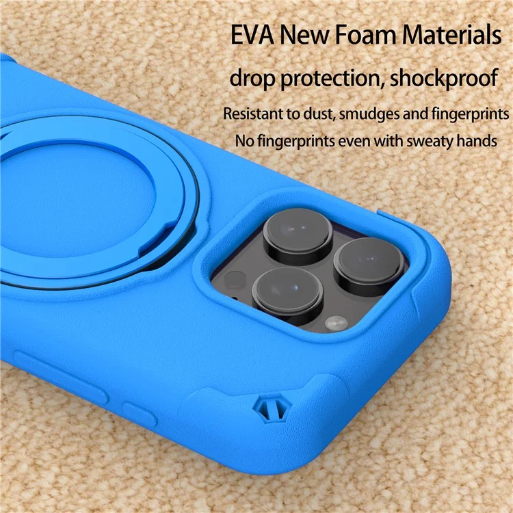 Funda para iPhone 16 Pro compatible con MagSafe, de EVA y aleación de aluminio con soporte, estilo Mcg, cubierta protectora - Azul