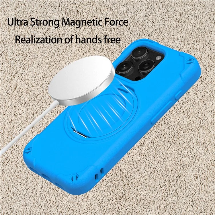 Funda para iPhone 16 Pro compatible con MagSafe, de EVA y aleación de aluminio con soporte, estilo Mcg, cubierta protectora - Azul