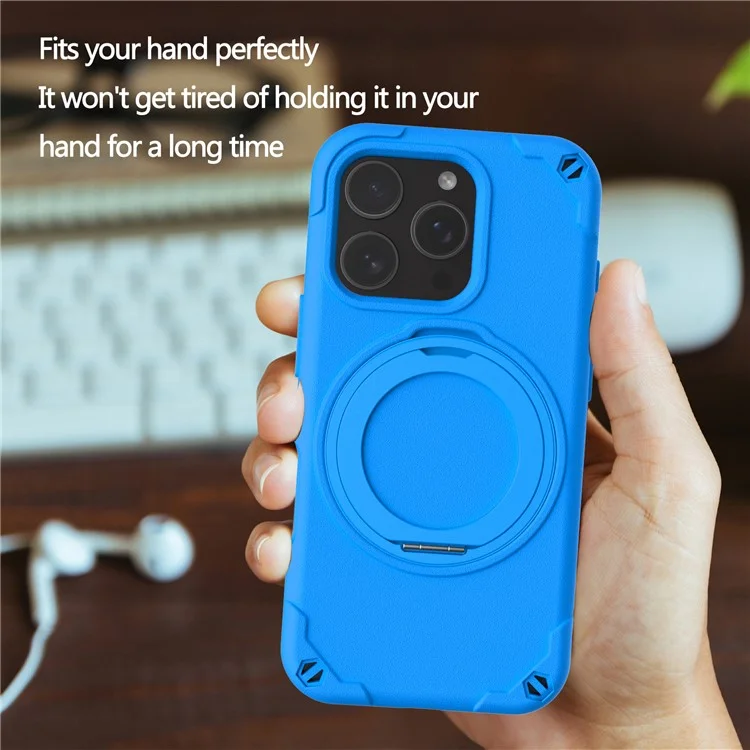 Funda para iPhone 16 Pro compatible con MagSafe, de EVA y aleación de aluminio con soporte, estilo Mcg, cubierta protectora - Azul