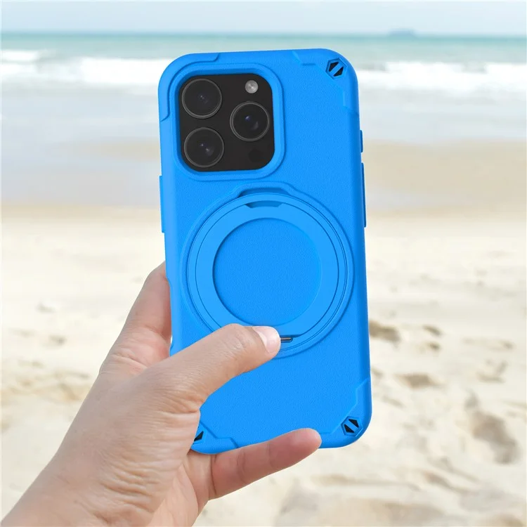Funda para iPhone 16 Pro compatible con MagSafe, de EVA y aleación de aluminio con soporte, estilo Mcg, cubierta protectora - Azul