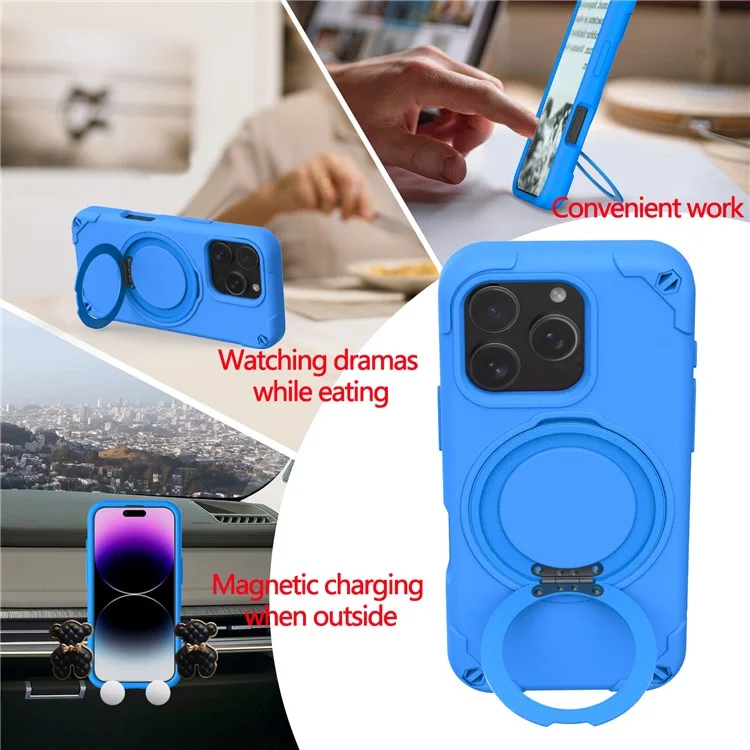 Funda para iPhone 16 Pro compatible con MagSafe, de EVA y aleación de aluminio con soporte, estilo Mcg, cubierta protectora - Azul