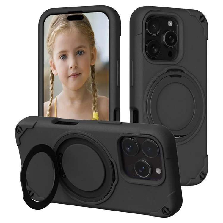 Funda para iPhone 16 Pro Max compatible con MagSafe, de EVA + aleación de aluminio con soporte, estilo Mcg, cubierta protectora - Negro