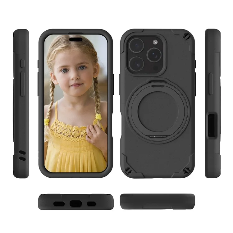 Funda para iPhone 16 Pro Max compatible con MagSafe, de EVA + aleación de aluminio con soporte, estilo Mcg, cubierta protectora - Negro
