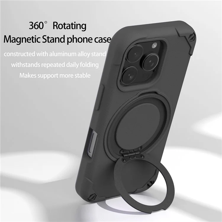 Funda para iPhone 16 Pro Max compatible con MagSafe, de EVA + aleación de aluminio con soporte, estilo Mcg, cubierta protectora - Negro