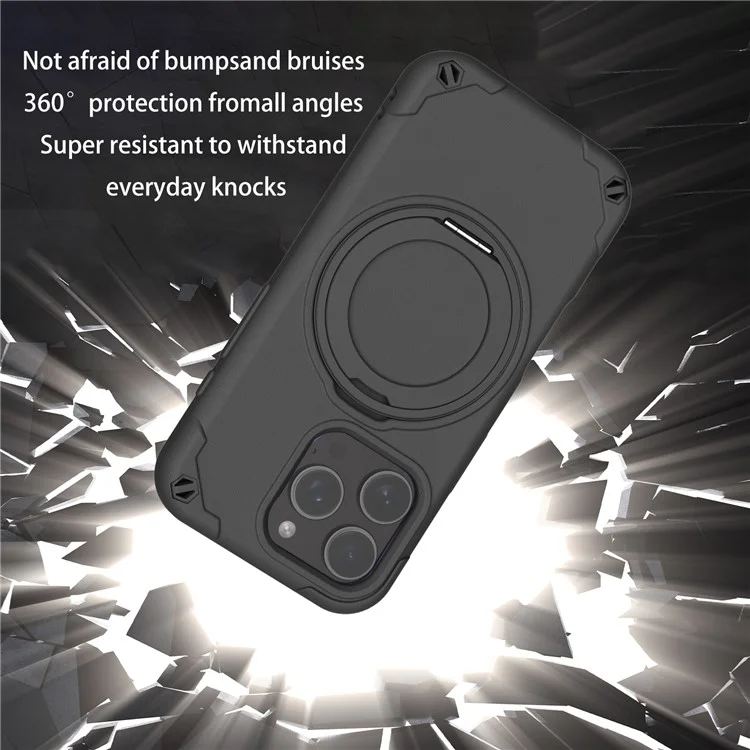 Funda para iPhone 16 Pro Max compatible con MagSafe, de EVA + aleación de aluminio con soporte, estilo Mcg, cubierta protectora - Negro