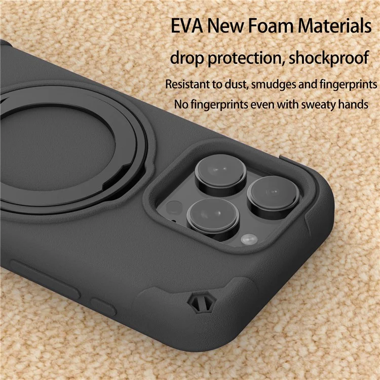 Funda para iPhone 16 Pro Max compatible con MagSafe, de EVA + aleación de aluminio con soporte, estilo Mcg, cubierta protectora - Negro