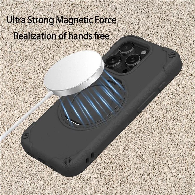 Funda para iPhone 16 Pro Max compatible con MagSafe, de EVA + aleación de aluminio con soporte, estilo Mcg, cubierta protectora - Negro