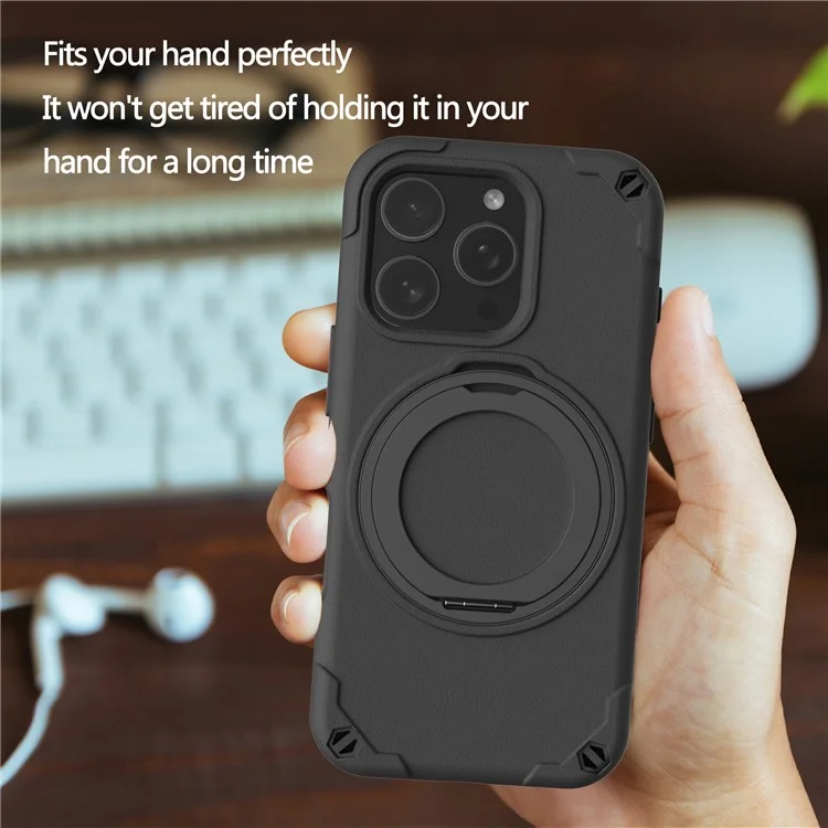 Funda para iPhone 16 Pro Max compatible con MagSafe, de EVA + aleación de aluminio con soporte, estilo Mcg, cubierta protectora - Negro