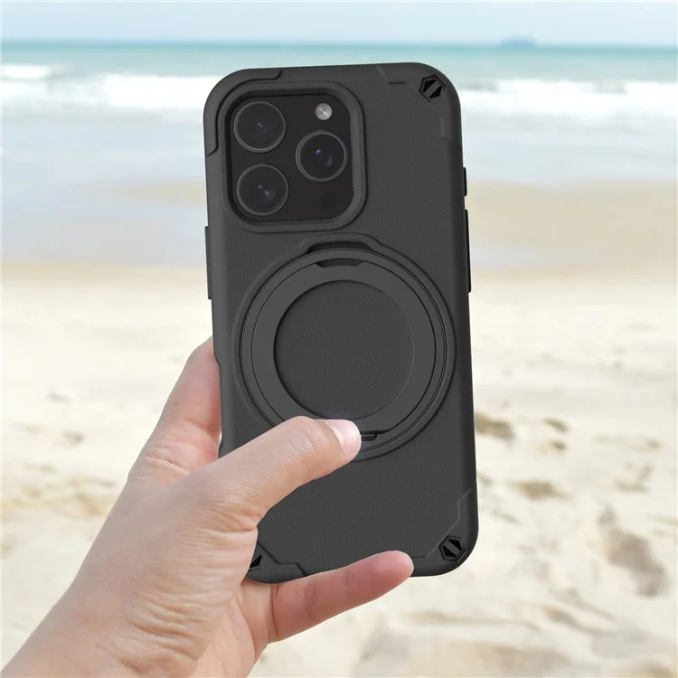 Funda para iPhone 16 Pro Max compatible con MagSafe, de EVA + aleación de aluminio con soporte, estilo Mcg, cubierta protectora - Negro