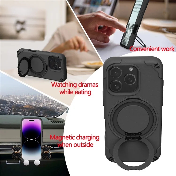 Funda para iPhone 16 Pro Max compatible con MagSafe, de EVA + aleación de aluminio con soporte, estilo Mcg, cubierta protectora - Negro