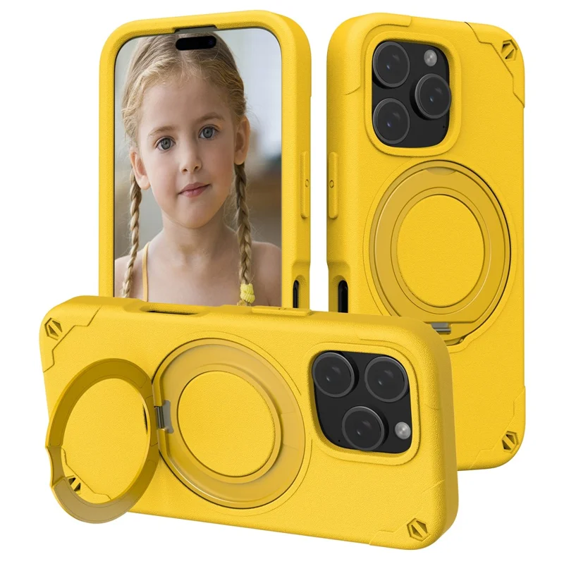 Capa para iPhone 16 Pro Max Compatível com MagSafe, EVA + Liga de Alumínio com Suporte de Apoio Estilo Mcg - Amarelo