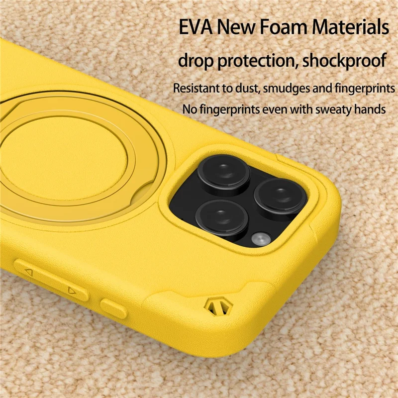 Capa para iPhone 16 Pro Max Compatível com MagSafe, EVA + Liga de Alumínio com Suporte de Apoio Estilo Mcg - Amarelo