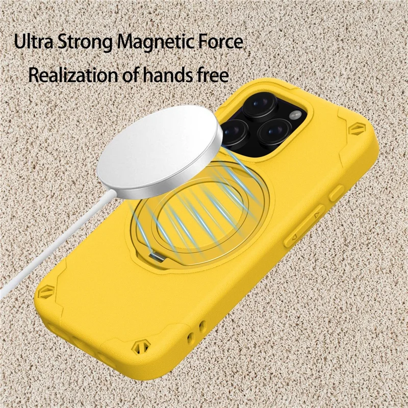 Capa para iPhone 16 Pro Max Compatível com MagSafe, EVA + Liga de Alumínio com Suporte de Apoio Estilo Mcg - Amarelo