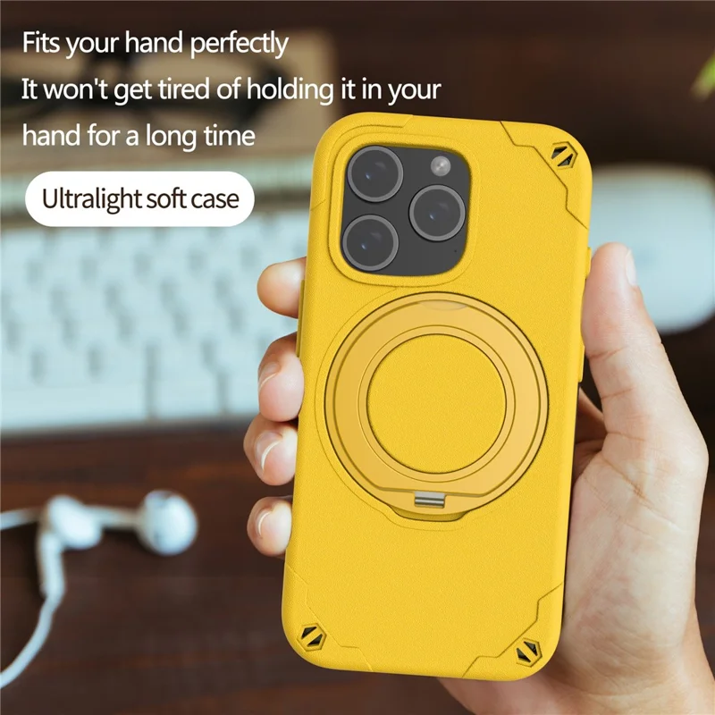 Capa para iPhone 16 Pro Max Compatível com MagSafe, EVA + Liga de Alumínio com Suporte de Apoio Estilo Mcg - Amarelo