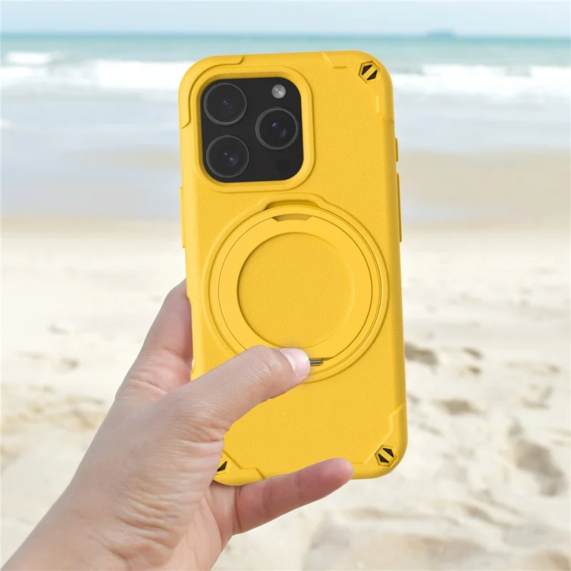 Capa para iPhone 16 Pro Max Compatível com MagSafe, EVA + Liga de Alumínio com Suporte de Apoio Estilo Mcg - Amarelo